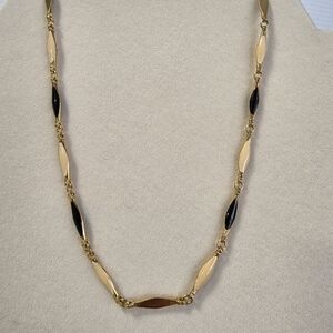 minimalist vintage 80's classic link black, cream and gold toned necklace
